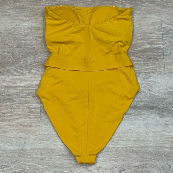 Robin Piccone Luca Bandeau Strapless One Piece Swimsuit Belted Mustard Womens 10 - Picture 14 of 15
